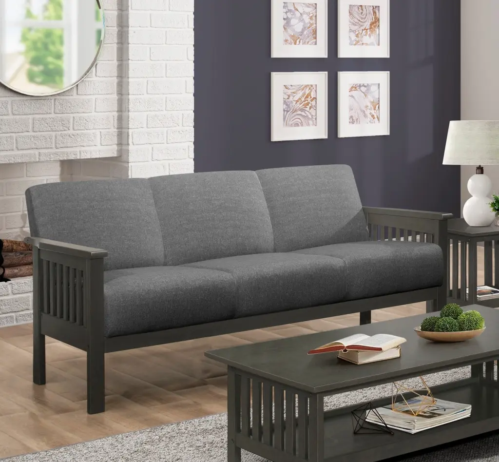 Timeless Living Room 1Pc Sofa Gray Cushion Seat And Back Solid Rubberwood kanepe