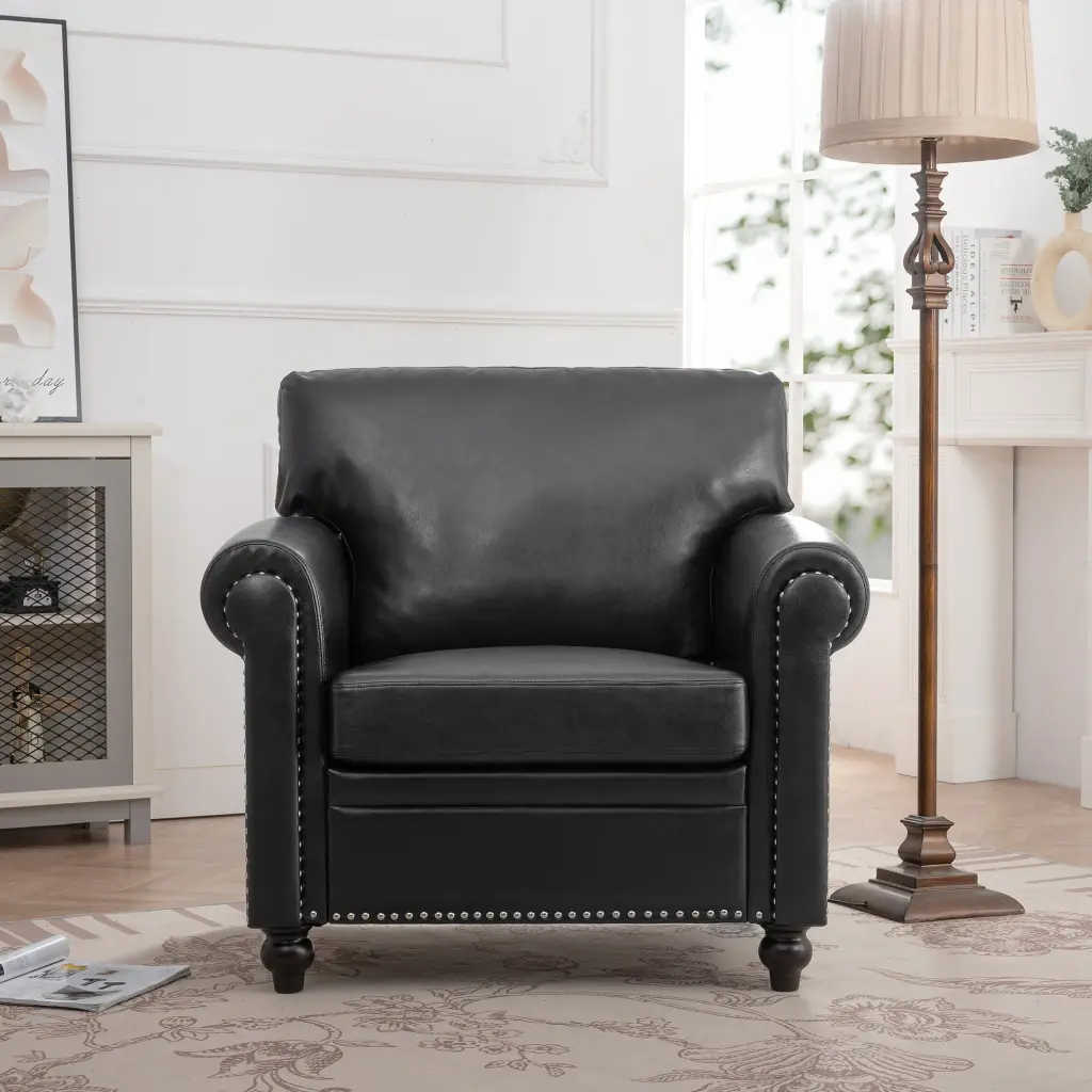 1 Seater Sofa Black PU Foam Fabric rnb