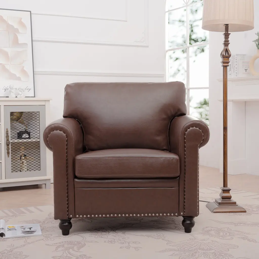 1 Seater Sofa Brown PU Foam Material Compact Living Room Furniture rnb