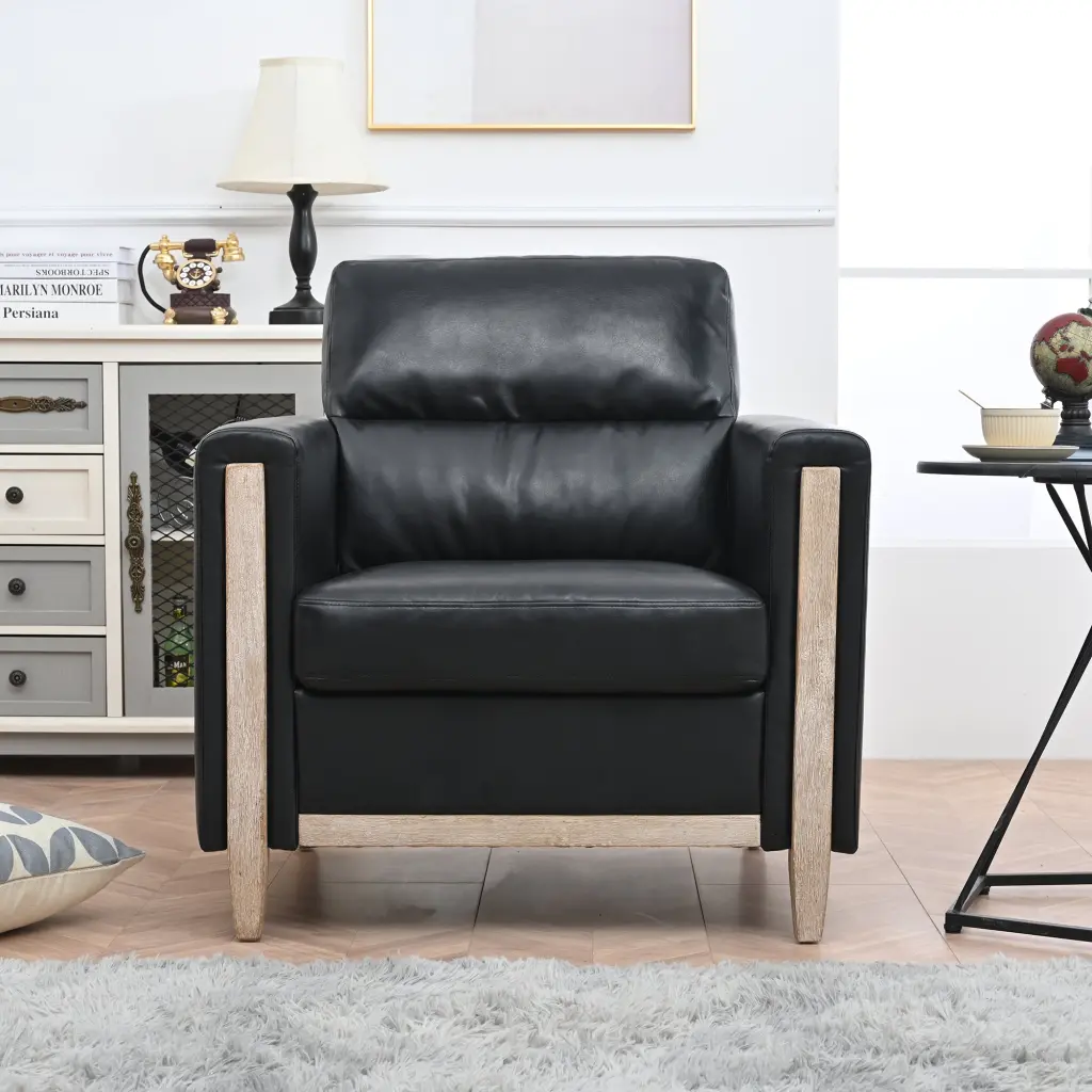 1 Seater Sofa Living Room Black PU Leather Modern Design rnb