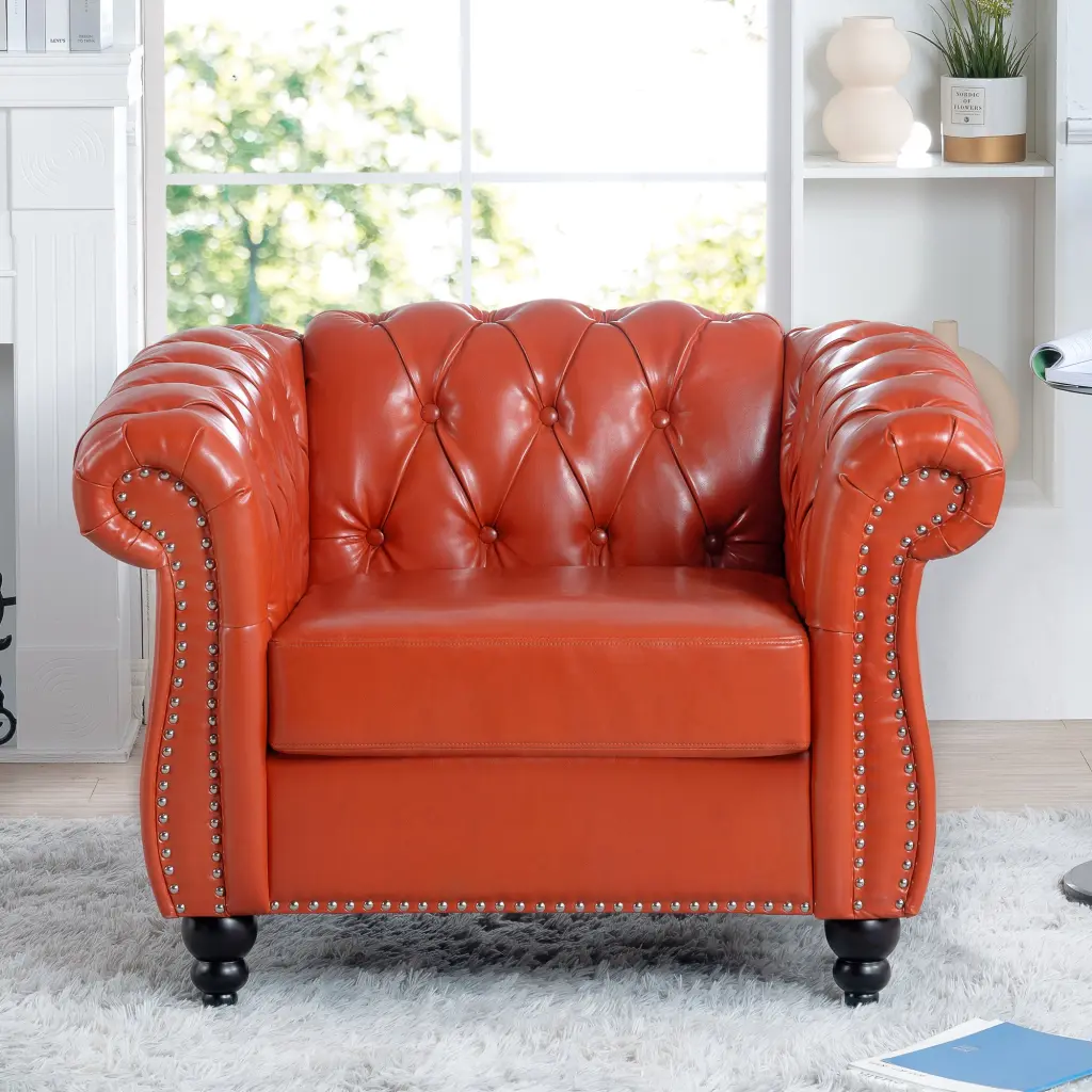 1 Seater Sofa Living Room Orange Pu Leather Modern Lounge Chair rnb