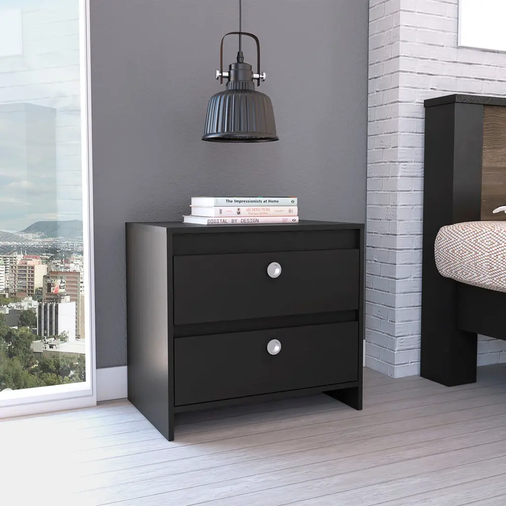 Lily Nightstand Two Drawers Black Bedroom Bedside Cabinet Shelf fm furniture