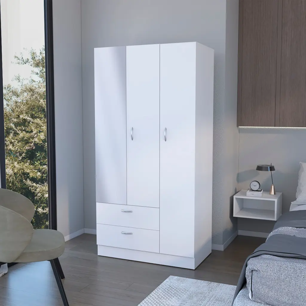 White 2 Drawer Wardrobe Wooden Bedroom Storage Furniture furniture max