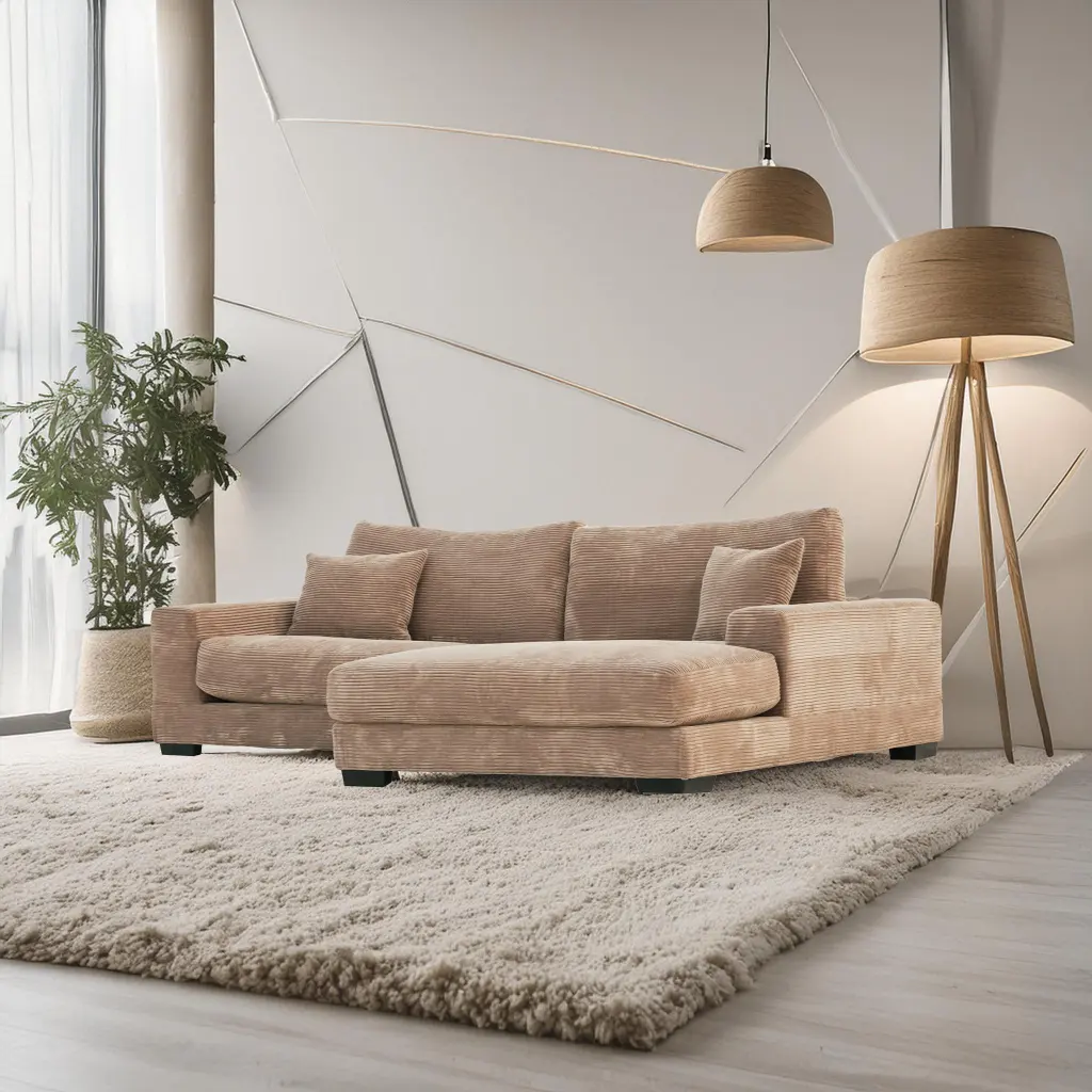 Bella Tan Corduroy Right Facing 2 Piece Sectional Sofa Timber Legs american homestead furniture