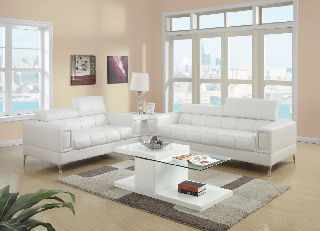 2 Piece Sofa Set Black and White Faux Leather Modern Living Room Furniture poundex