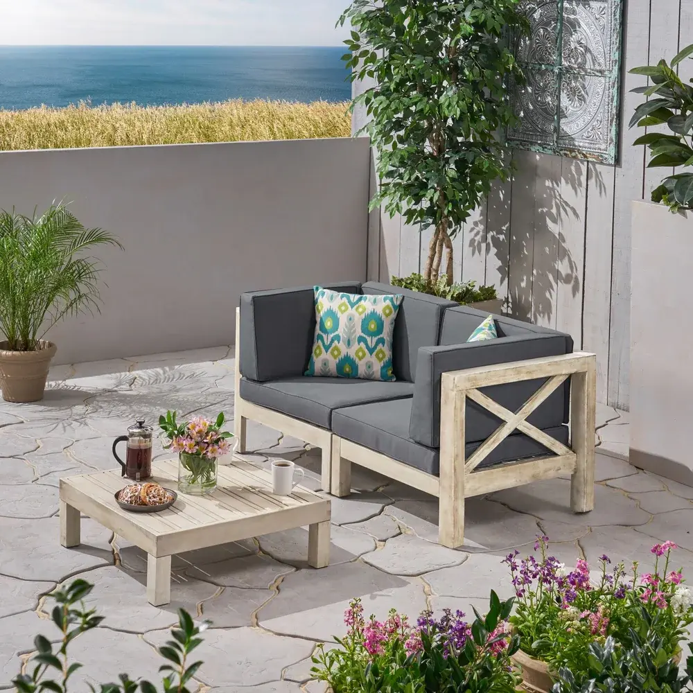 Brava X Back 2 Seater Sectional Seat Coffee Table Light Grey Dark nh-gardenpara