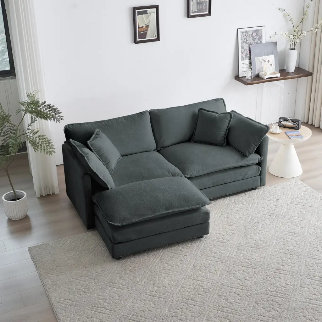 Chenille Two Seater Sofa 1 Footrest 2 Seater L Influenced Sectional ui furniture