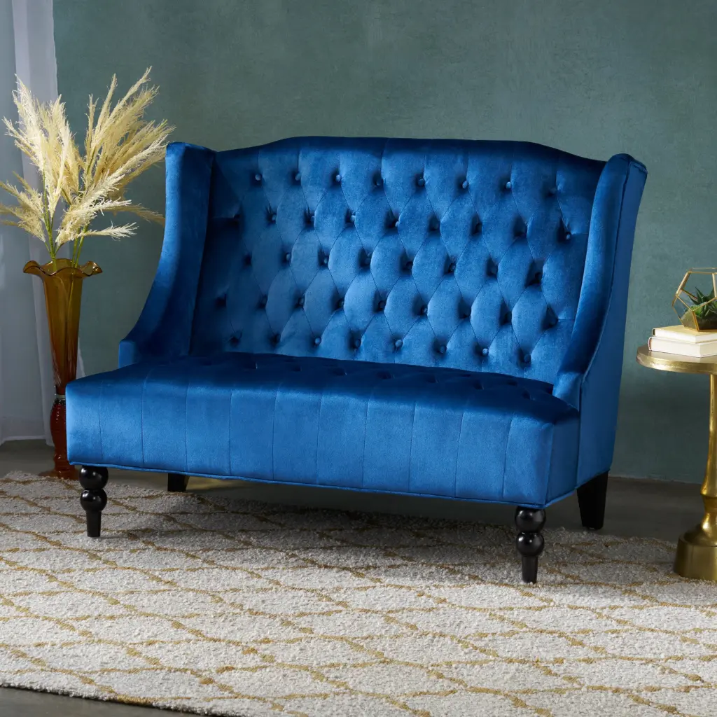 Navy Blue Velvet 2 Seat Sofa Living Room Comfortable Lounge Chair nh-vivalux