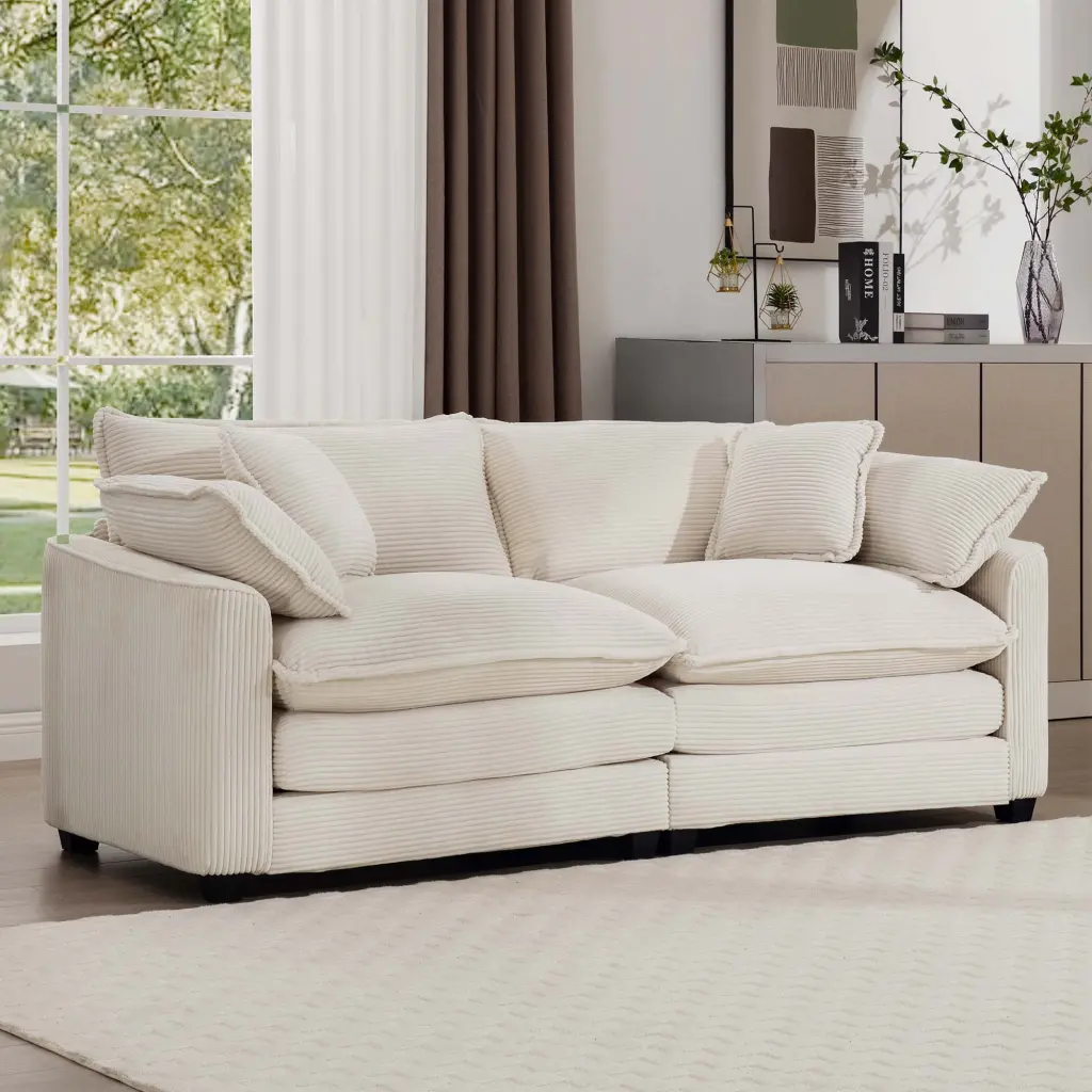 Modern Living Room Sofa 2 Seater 4 Pillows Upholstered Fabric Couch ui furniture