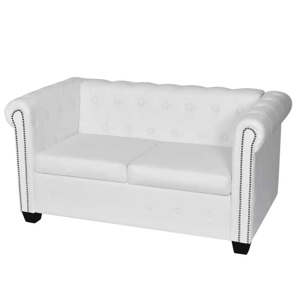 Chesterfield 2-Seater Sofa Artificial Leather White Classic Design