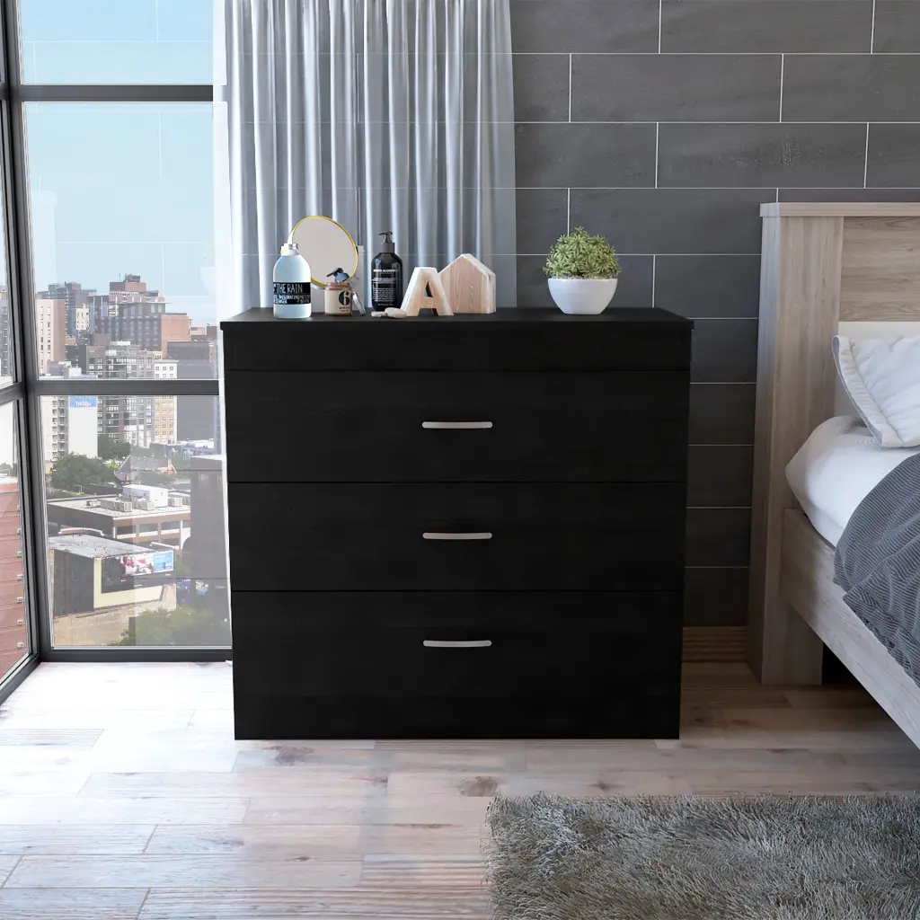 Bethage 3 Drawer Gown Black Wengue Particle Board Dresser furniture max