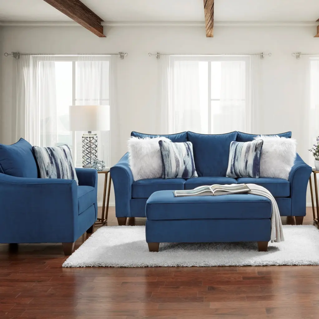 Camero Material Pillowback 3 Piece Sofa Set Navy Blue hz