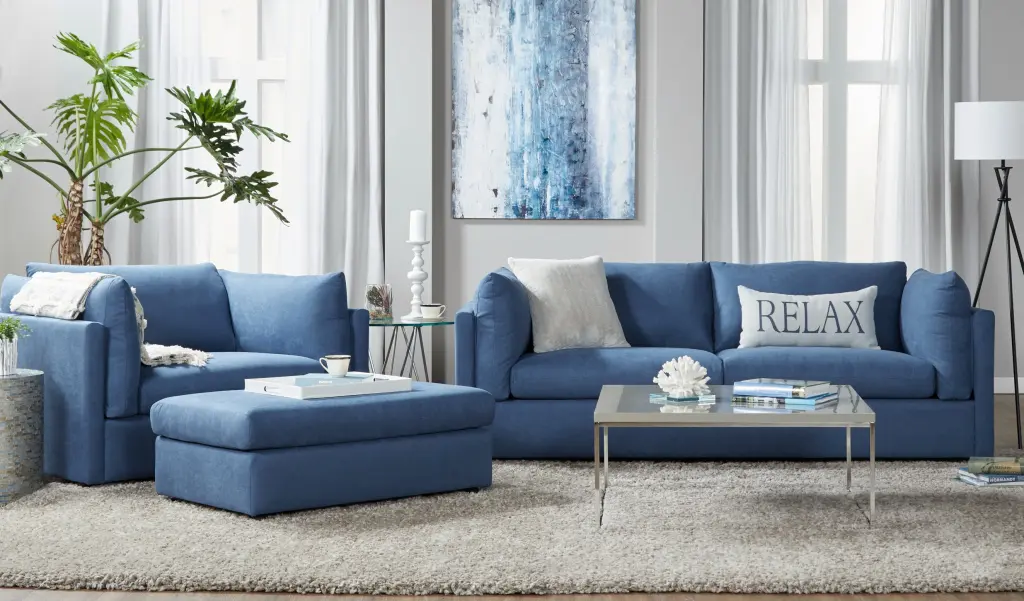 Navy Blue Pillow Back 3-Piece Sofa and Cuddler Chair Set hz