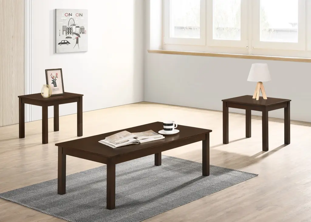 Walnut Brown Color Elegant 3 Piece Coffee Table Set, 1 Coffee Table and 2 Side Tables, Living Room Furniture kanepe
