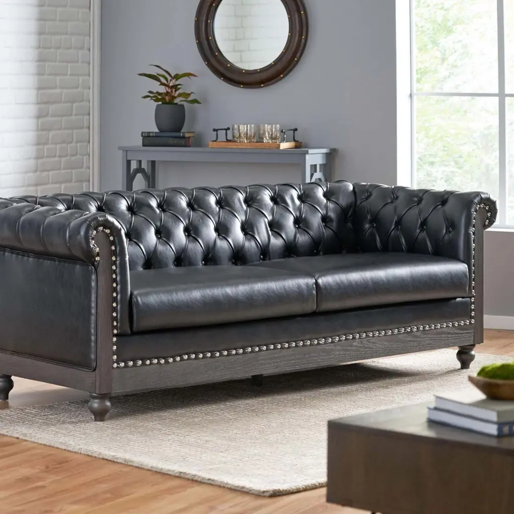 Mirod Retro Style 3-Seat Sofa Wooden Legs Living Room nh-mirod