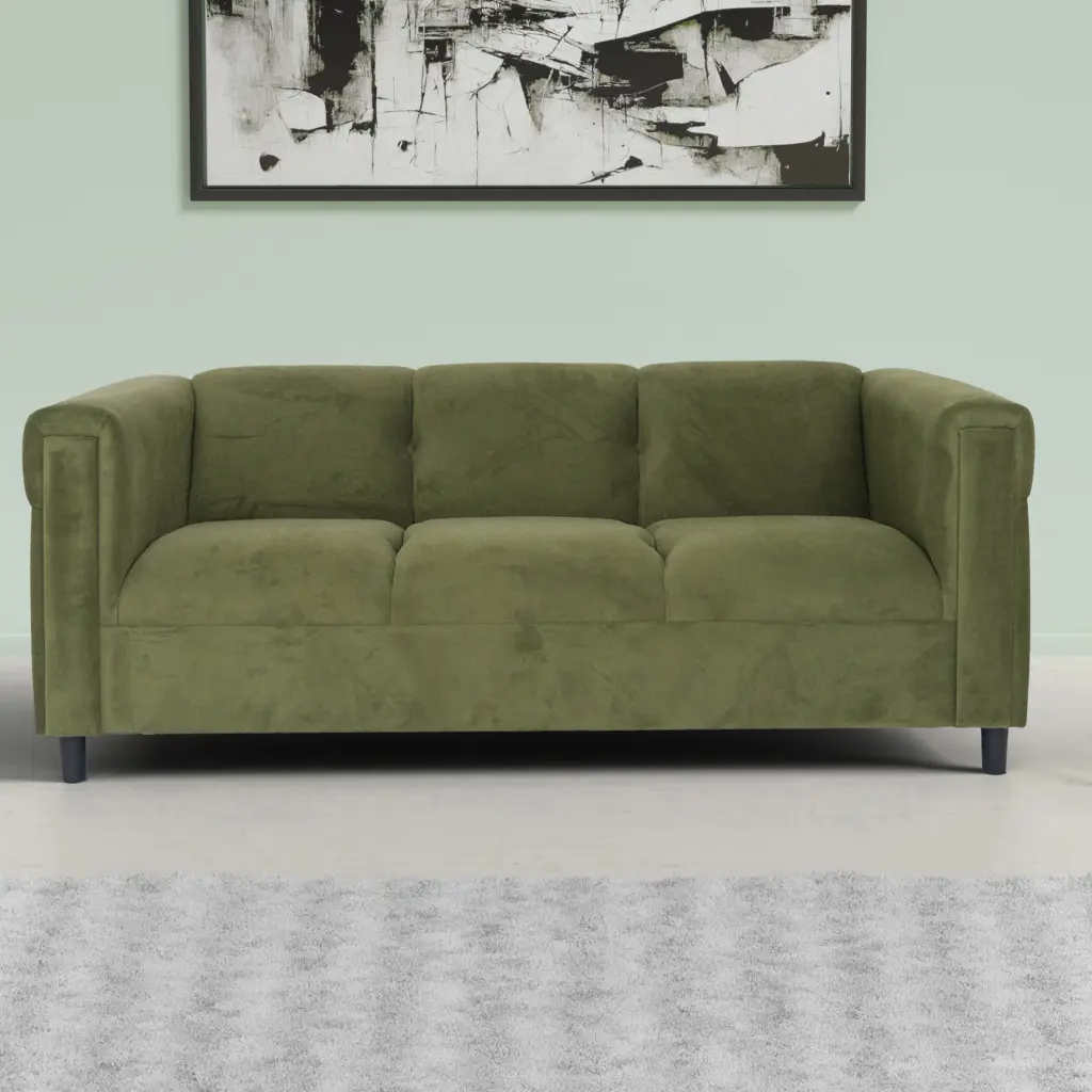 Green Suede Sofa Modern 3 Seater Couches Living Room Bedroom american-made seating