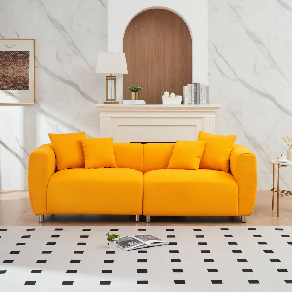 89 Inch Fashion Sofa Living Room Metal Legs, 3 Seater fan chen furniture