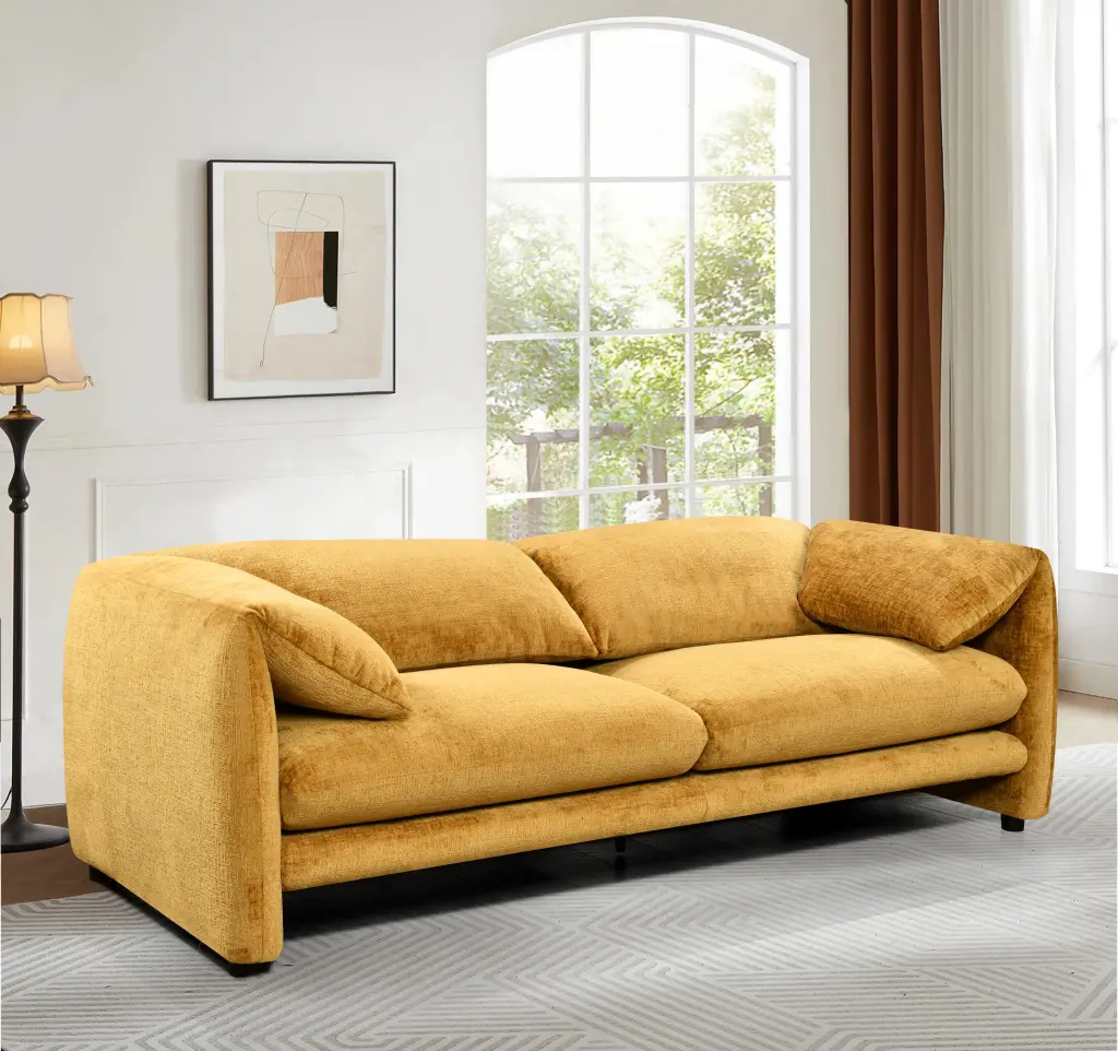 87 Inch 3 Seater Sofa Wide Armrests and High Density Sponge Cushions happy home