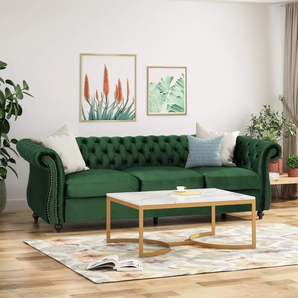 Long-lasting 3 Seater Emerald Velvet Sofa Opulent Living Room nh-echo