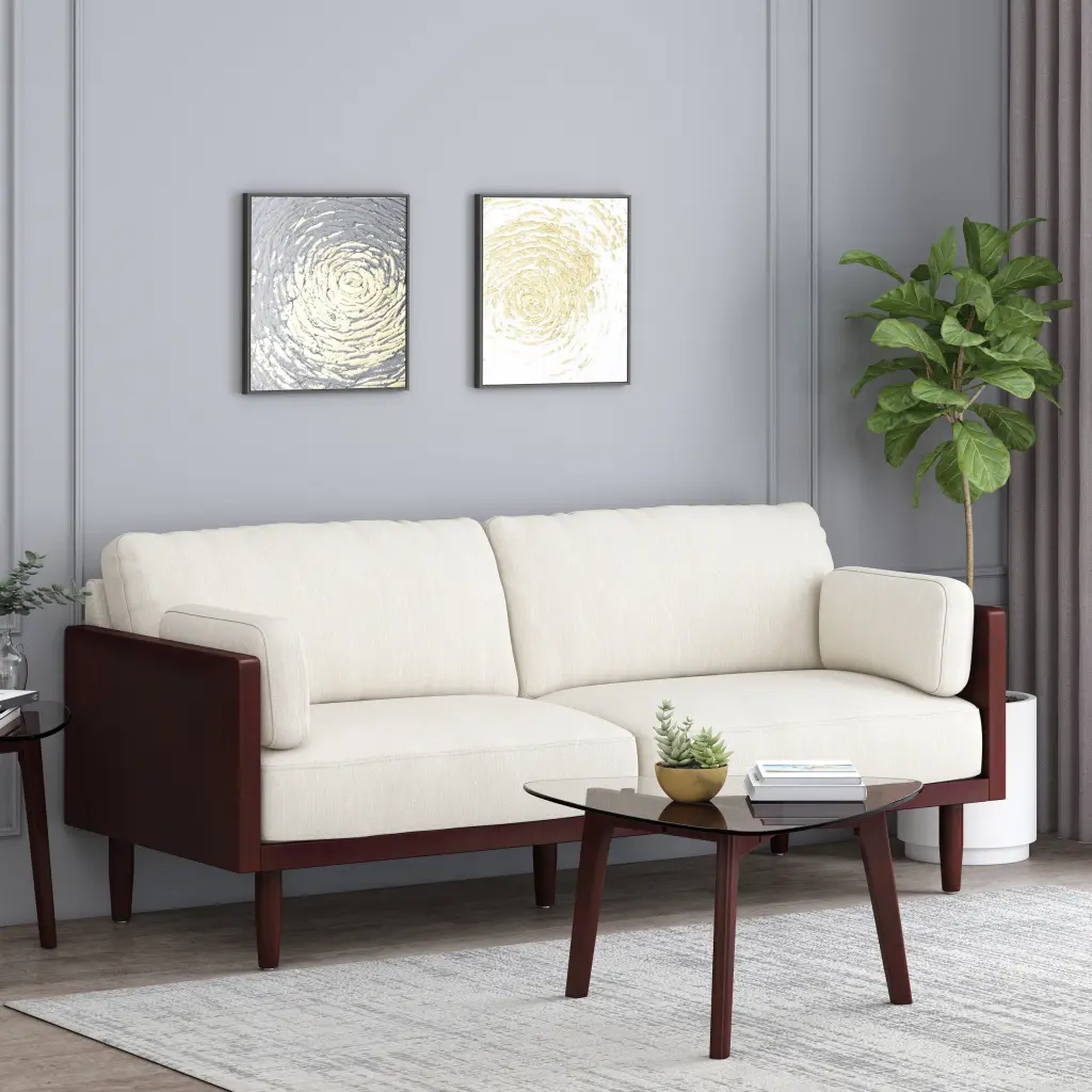 3 Seater Sofa Beige Upholstered Material Living Room nh-inmax