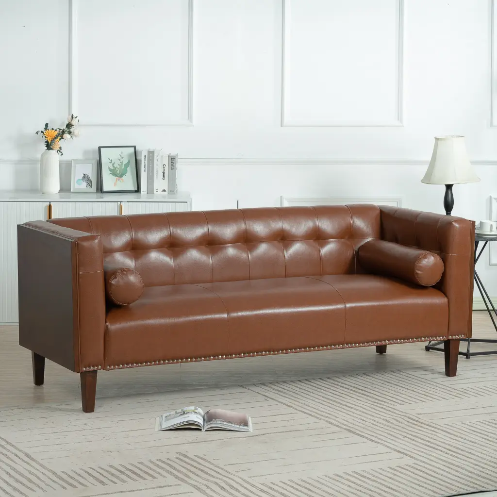 78.74 Inch Brown PU Leather Decorated Arm 3 Seater Sofa rnb