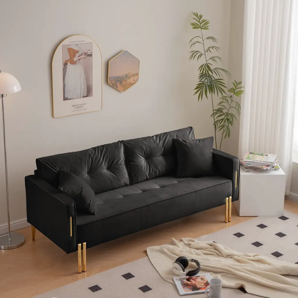 70 Inch Velvet Sofa Couch Premium Modern Upholstered 3 Seater 2 Pillows senge