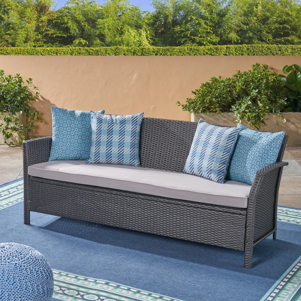 St Lucia 3 Seater Grey PE Rattan Iron Water-resistant Outdoor Sofa nh-kisa