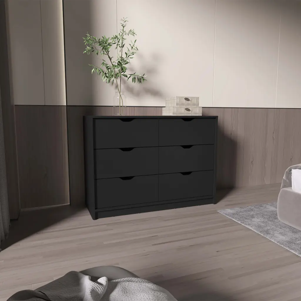 Black 4 Drawer Dresser Bedroom Wood Finish furniture max