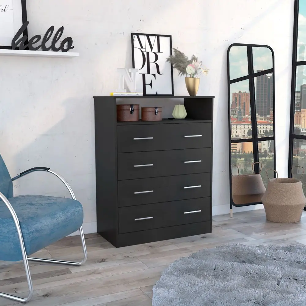 Black Wengue 4 Drawer Rectangle Dresser Bedroom Particle Board furniture max