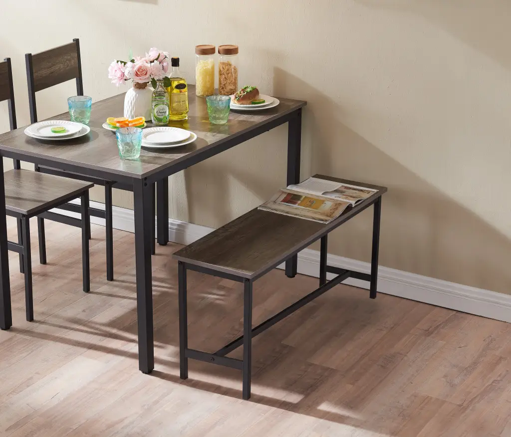 Dining Table Set 4 Kitchen Table 1 Bench Wood Tabletop And Metal Legs relax down