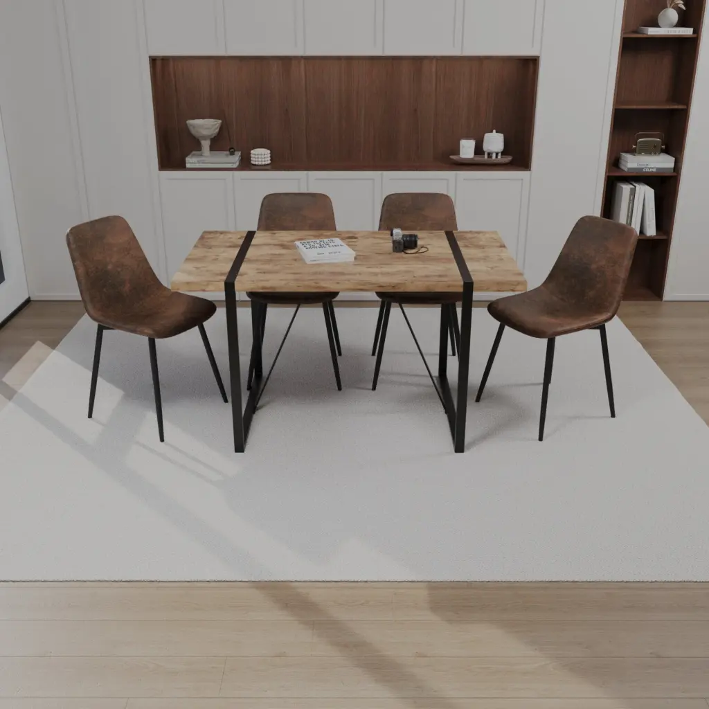 MDF Dark Timber Dining Table and Modern Dining Chair 4 Piece Set Medieval Style nuoli furniture
