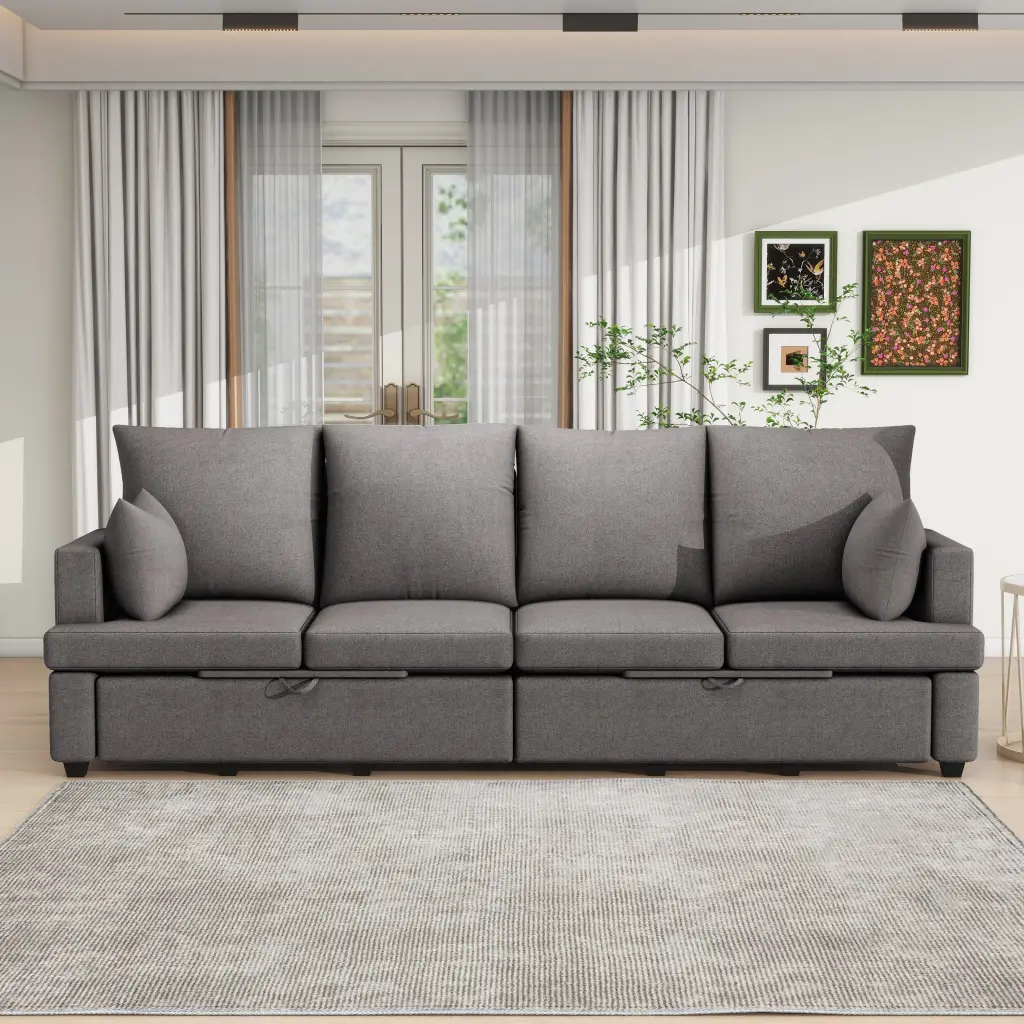 Modern Modular Sofa 4 Seat Chenille Sectional Couch Set 2 Pillows w2674