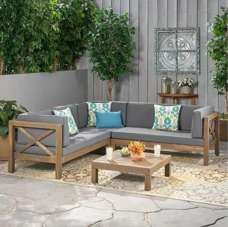Brava X Back 4 Piece Sofa Set Dark Grey Acacia Timber Living Room Furniture gardenpara can