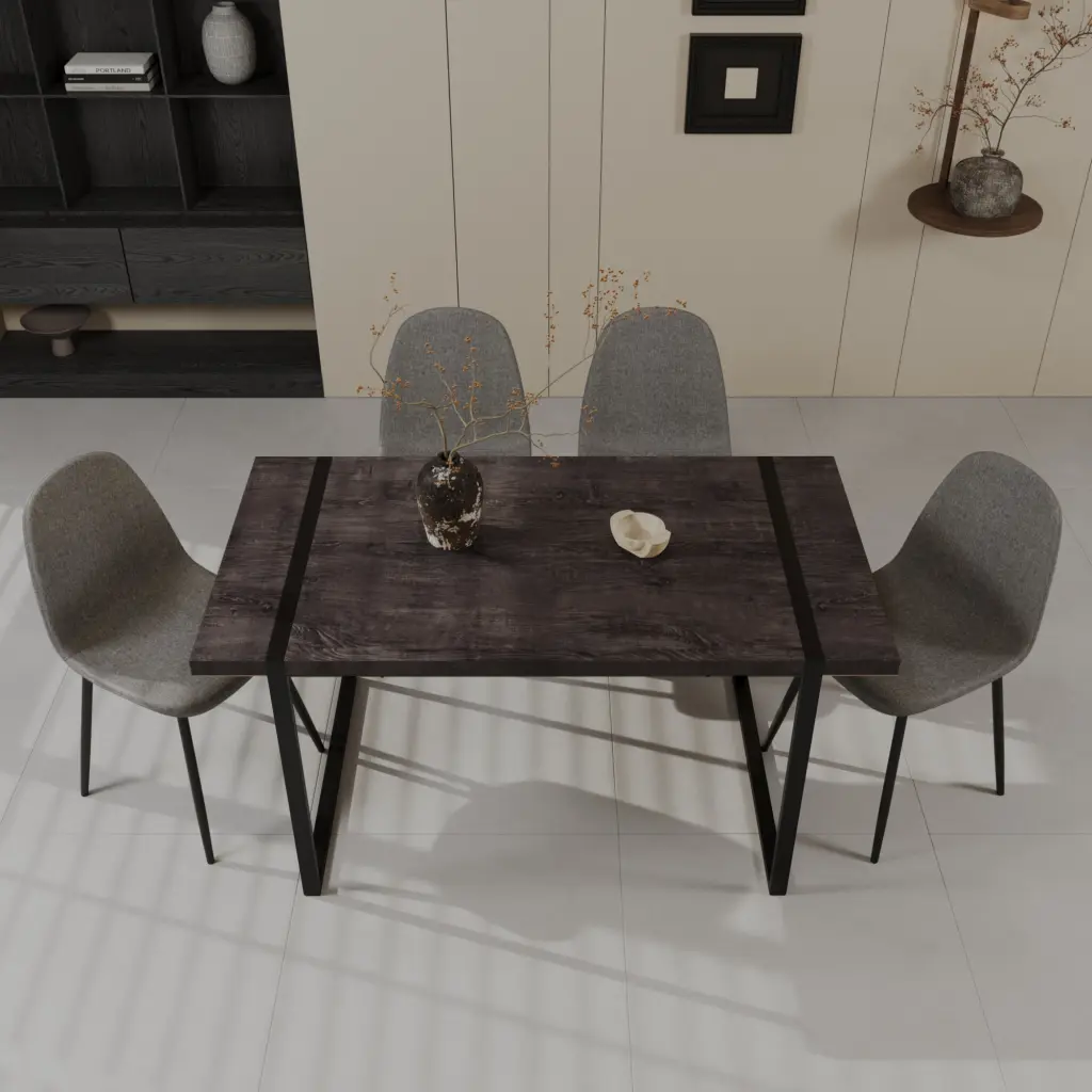 59 Inch MDF Black Timber Dining Table and Modern Dining Chair Set 4 Pieces nuoli furniture