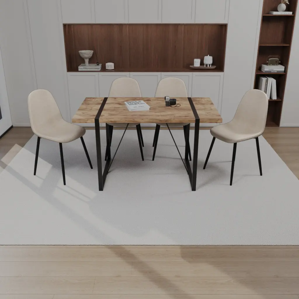 MDF Dark Timber Dining Table And Modern Dining Chair Set 4 Pieces nuoli furniture