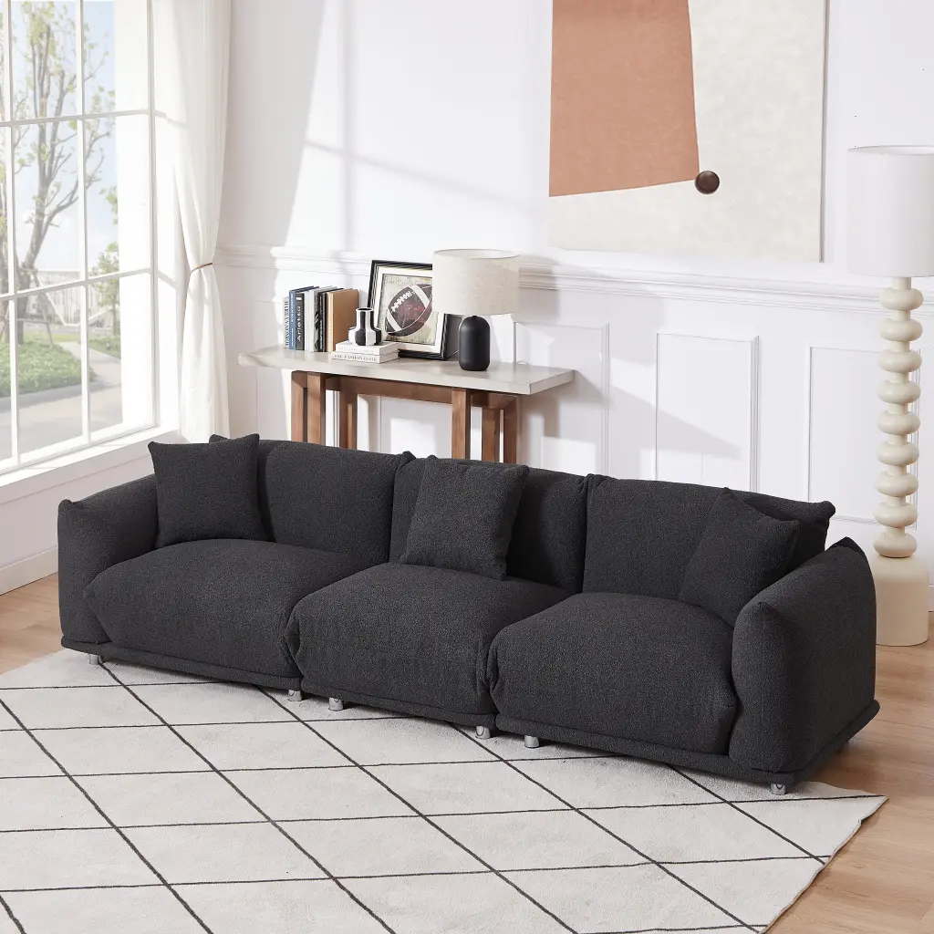 Originality Influences Black Lambswool Sherpa 4 Seater Sofa Metal Legs jsc furniture