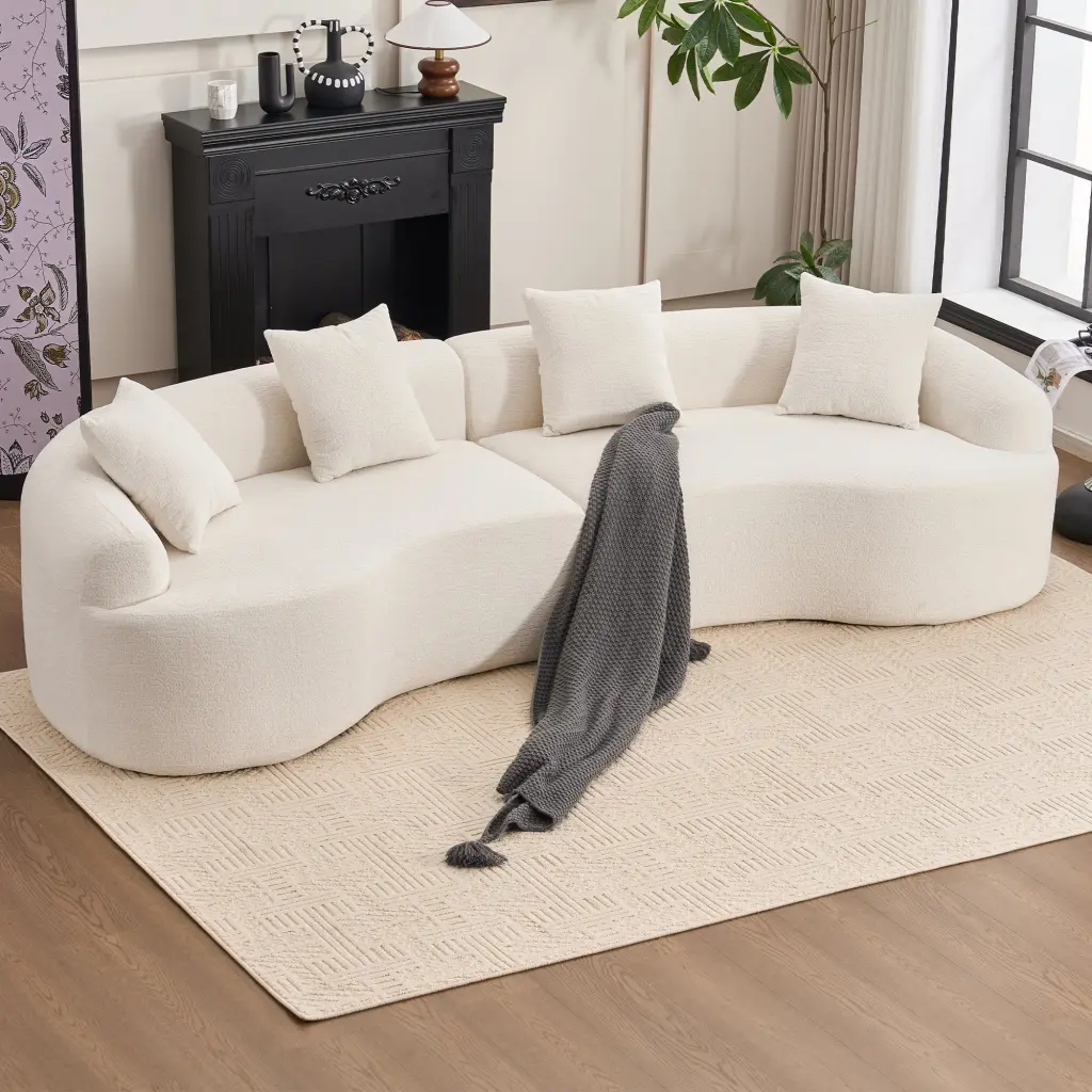 4 Seater White Sofa Chenille Material 30D 60 Hardness Full Sponge Cushions rnb