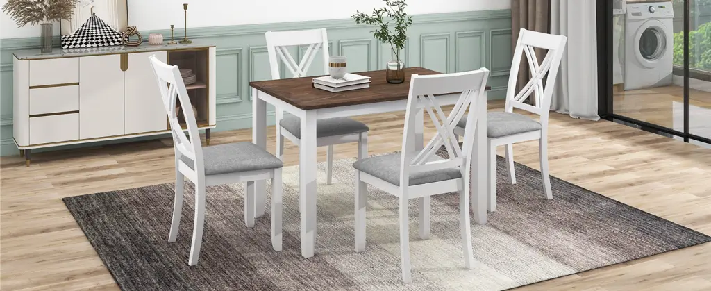 Rustic Minimalist Wood 5 Piece Dining Table Set 4 X Back Chairs Kitchen topmax