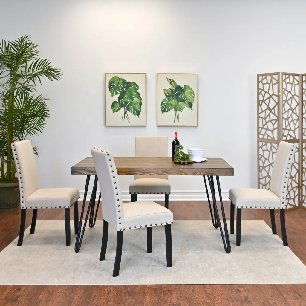 Amisos 5 Piece Dining Set Hairpin Dining Table 4 Chairs 3 Hues hz