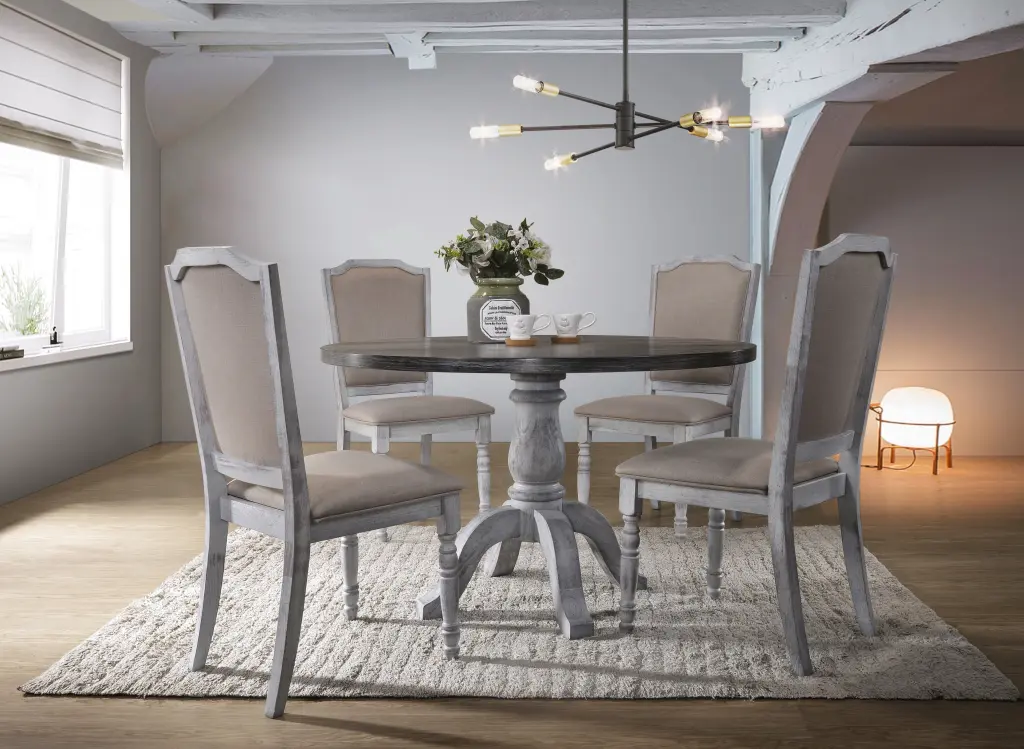 Iris Weathered White Wood 5 Piece Dining Set Dining Room hz