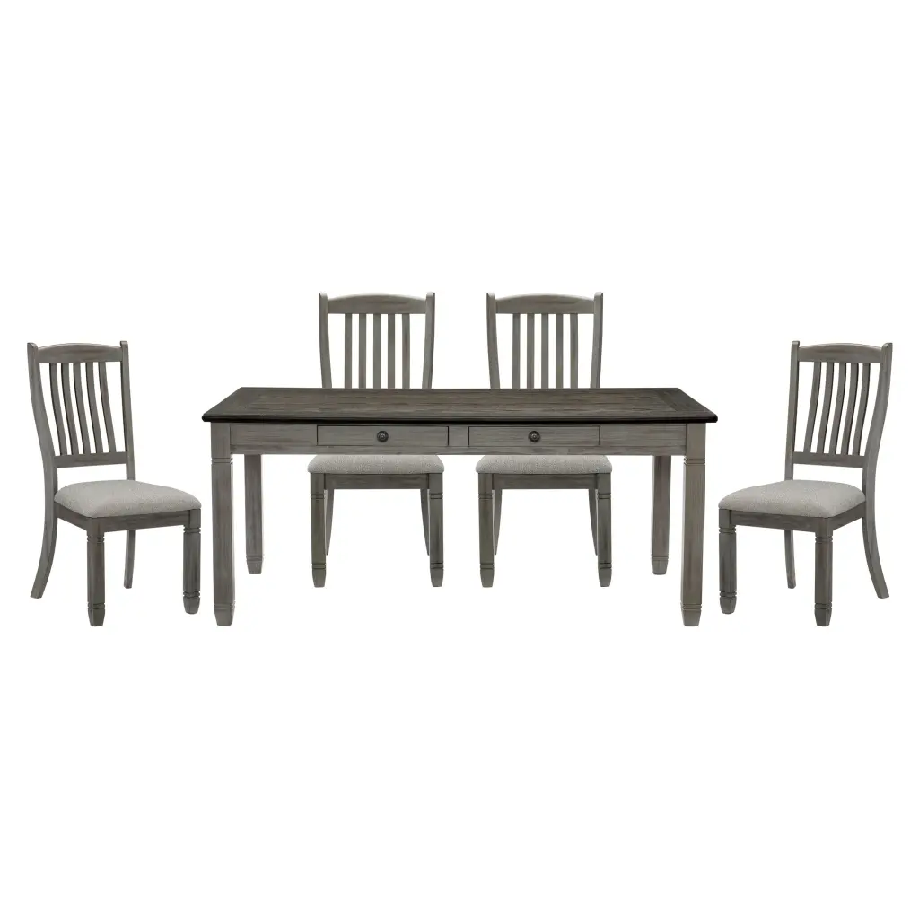 Antique Gray And Coffee Finish 5 Piece Dining Set Table 6 Drawers Upholstered Chairs kanepe