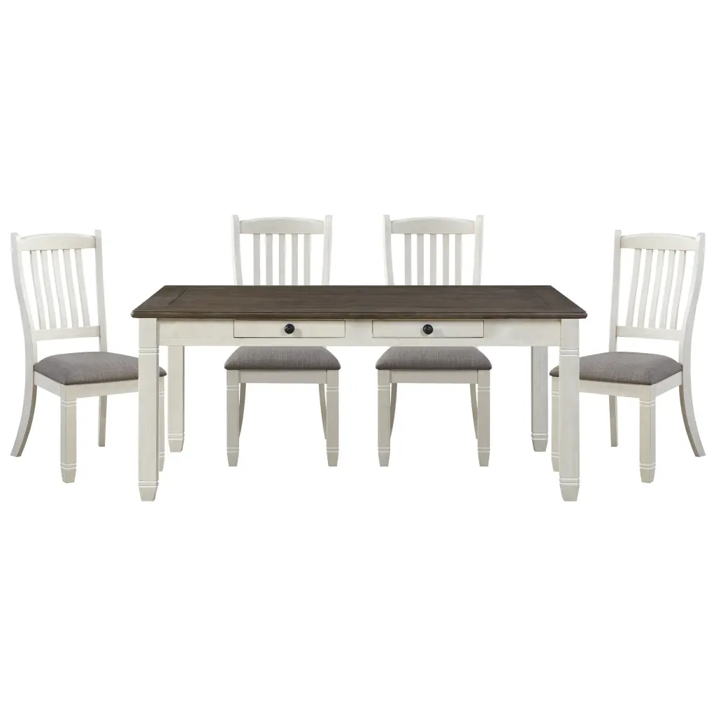 Antique White Finish Dining 5 Piece Set Table 6 Drawers And 4 Side Chairs kanepe