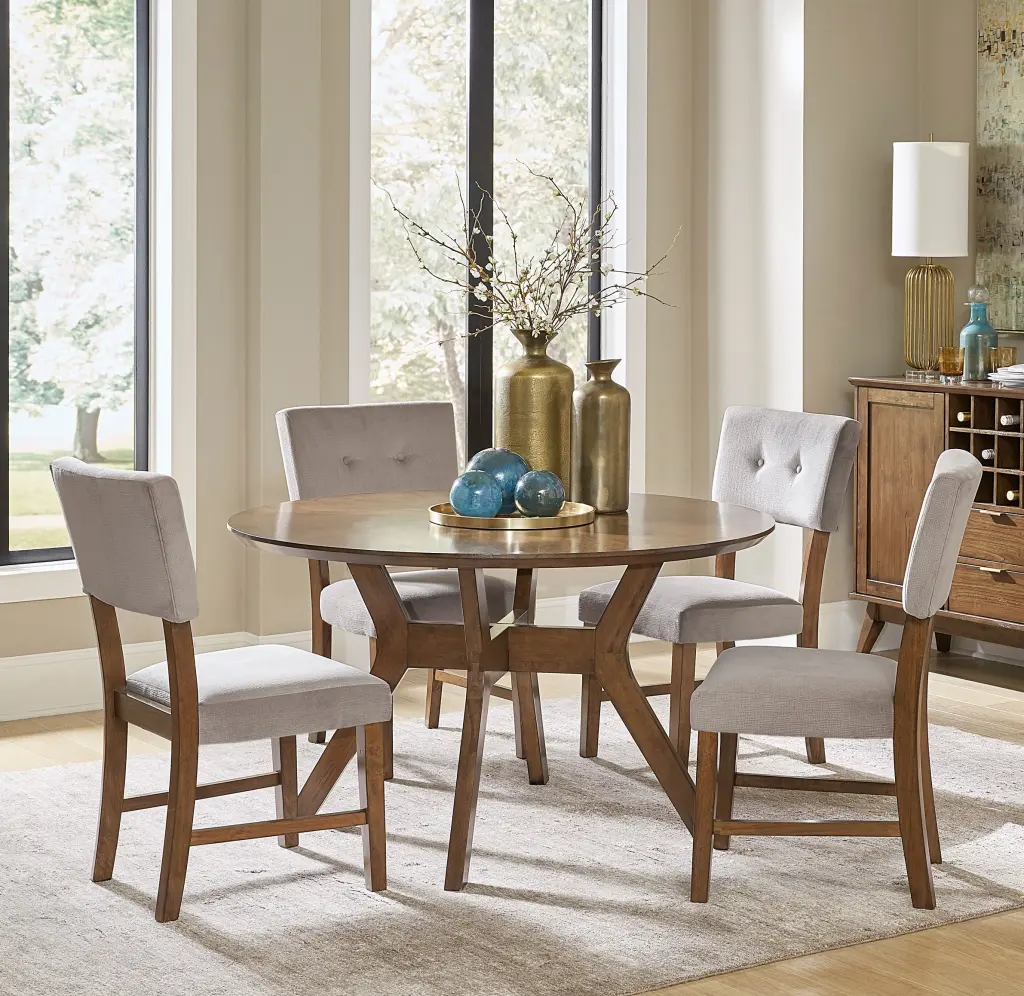 Light Oak Finish 5PC Round Dining Set Table and 4 Chairs Mid Century Modern kanepe