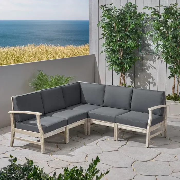Perla 5 Piece Sofa Set Light Dark Grey Acacia Timber Living Room Furniture nh-gardenpara