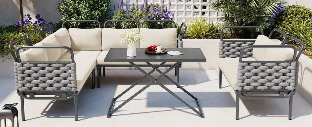 5-Piece Modern Patio Sectional Sofa Set Outdoor Woven Rope Design rnb