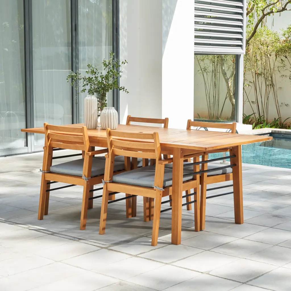 Gloucester Teak Like 5 Piece Dining Set Solid Wood Table and Chairs vifah