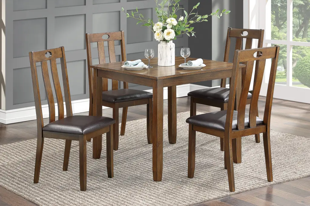 Brown Finish 5 Piece Dining Set Table and 4 Upholstered Side Chairs kanepe