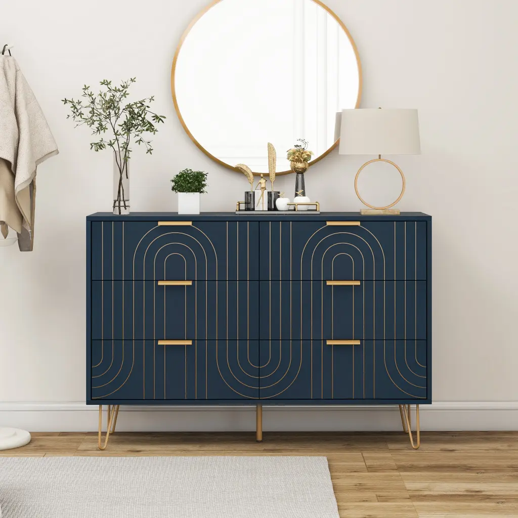 Modern 6 Drawer Dresser Metal Handles Storage Chest rnb