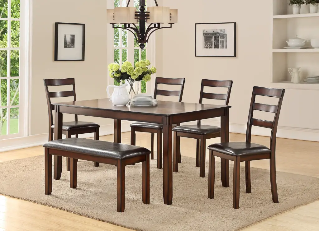 Timeless Style 6-Piece Dining Set Rectangle Table 4 Side Chairs and Bench Kitchen kanepe