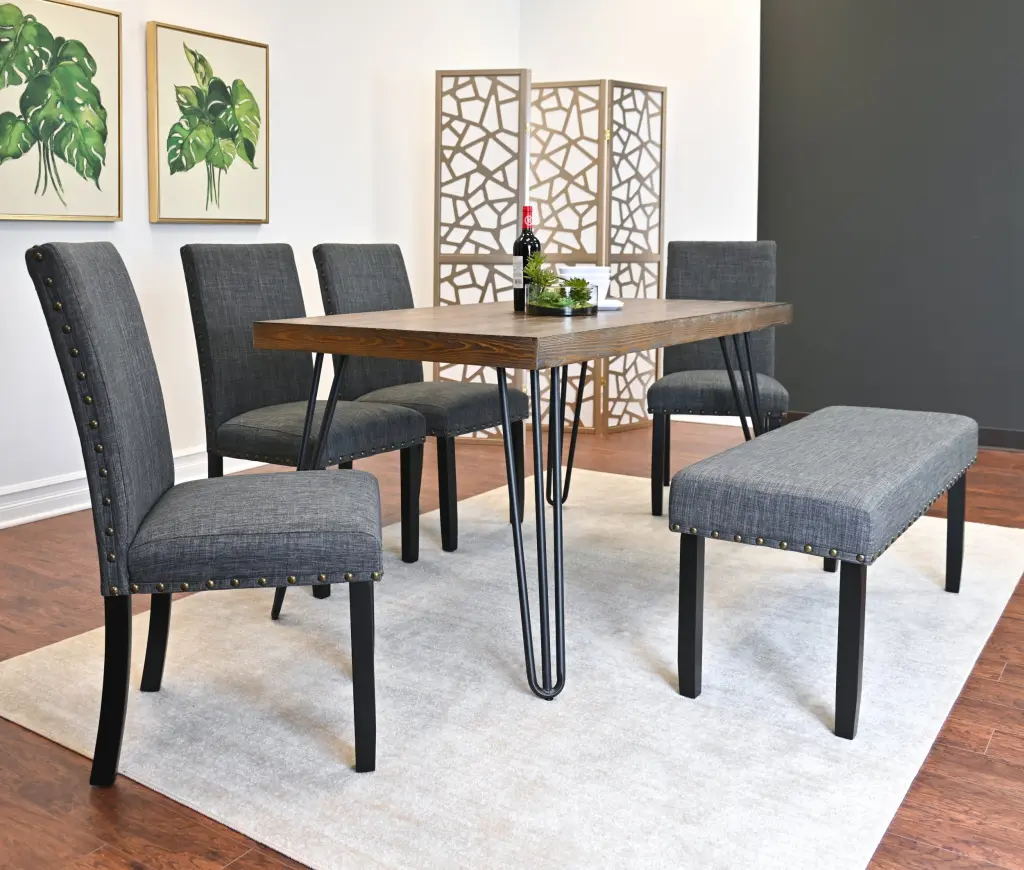 Amisos 6 Piece Dining Set Hairpin Table 4 Chairs And Upholstered Seats hz